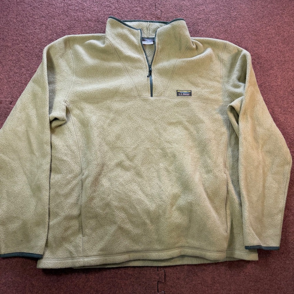 LL Bean Fleece Pullover Mens XL Tall 1/4 Zip Recycled Khaki Tan 512297 Outdoor